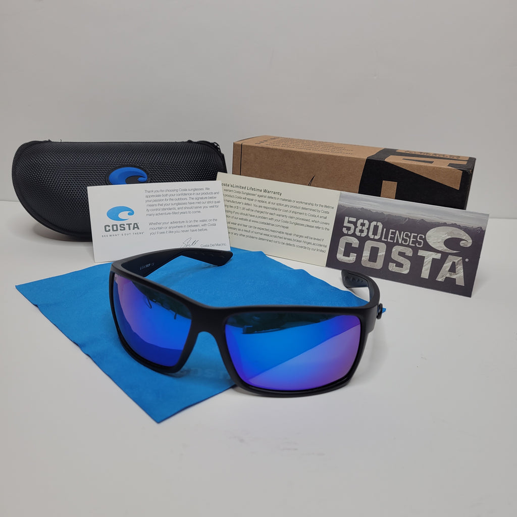 Costa Del Mar Reefton 580P Polarized Sunglasses Black in Blue Mirror