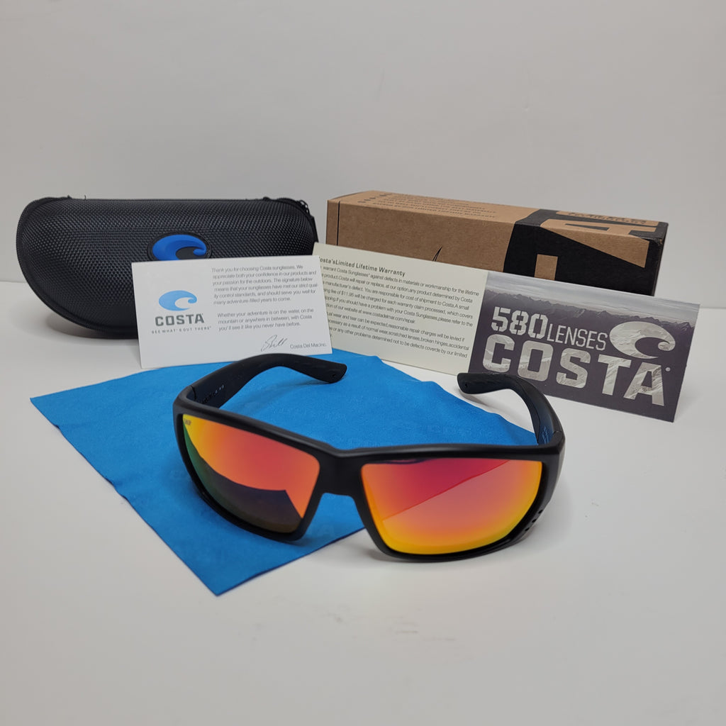 Costa Del Mar Tuna Alley 580P Polarized Sunglasses Black in Orange Mirror